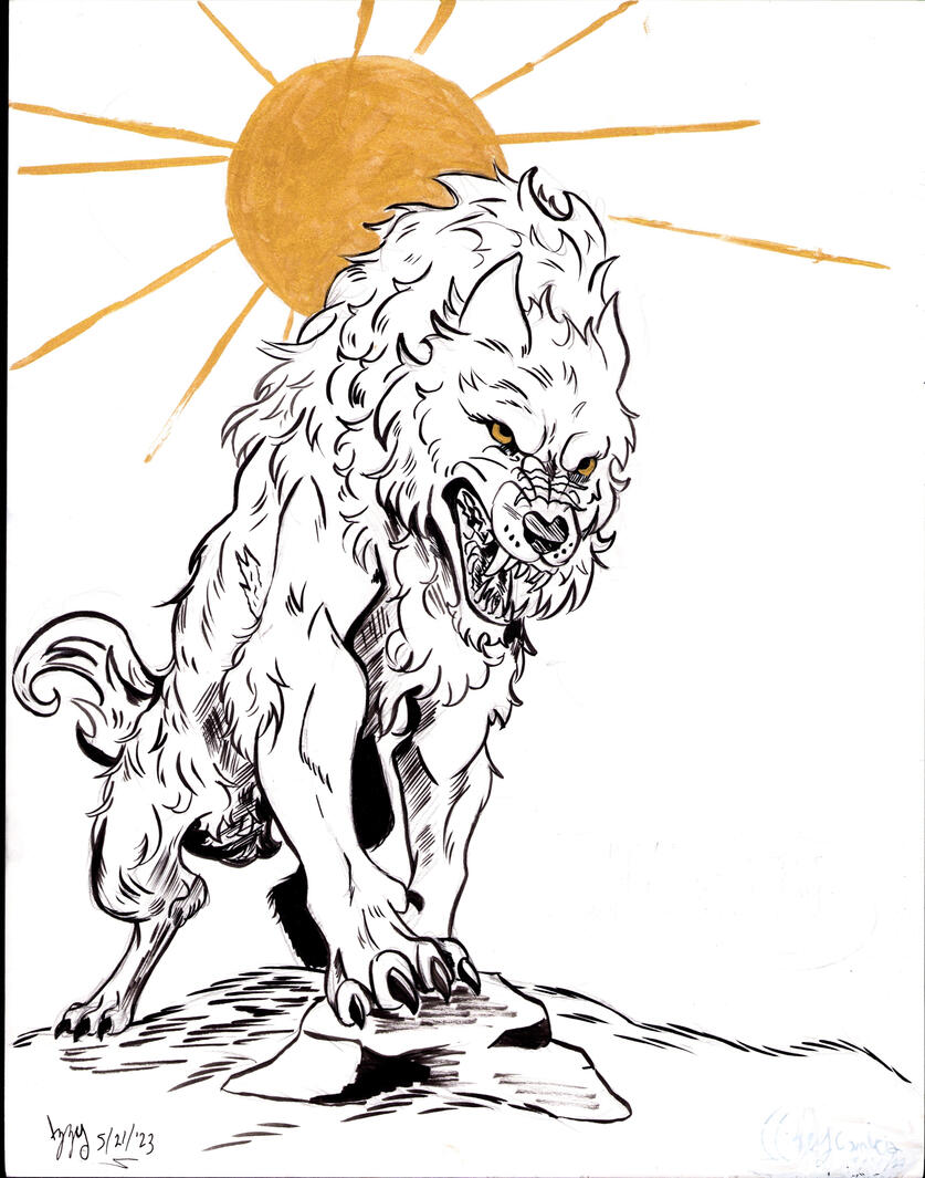 Snarling Wolf with Gold Ink